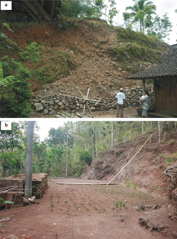 Landslide and excavated slope without any structural measures in the settlttlement area