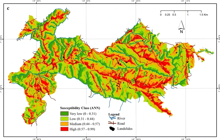 Landslide susceptibility map based on WoE model, LR model, ANN model